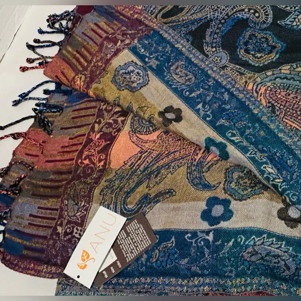 Southwestern Jewel Tone ANU Large Scarf Wrap Shawl Western Gypsy Witchy Boho NEW